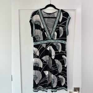 Elegant BCBG Black and White Floral Midi Dress